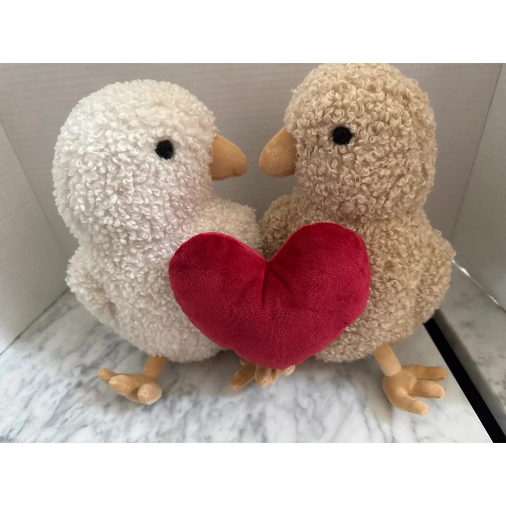 Pottery Barn Kids Sherpa Chick Pair Plush Pillow Red Velvet Heart sample